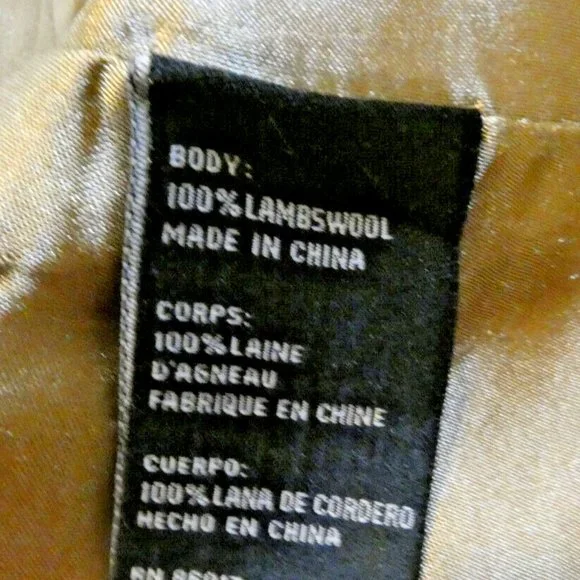Brown Lambs Wool Trench Coat bebe Winter Warm Classic Double Breasted Women M